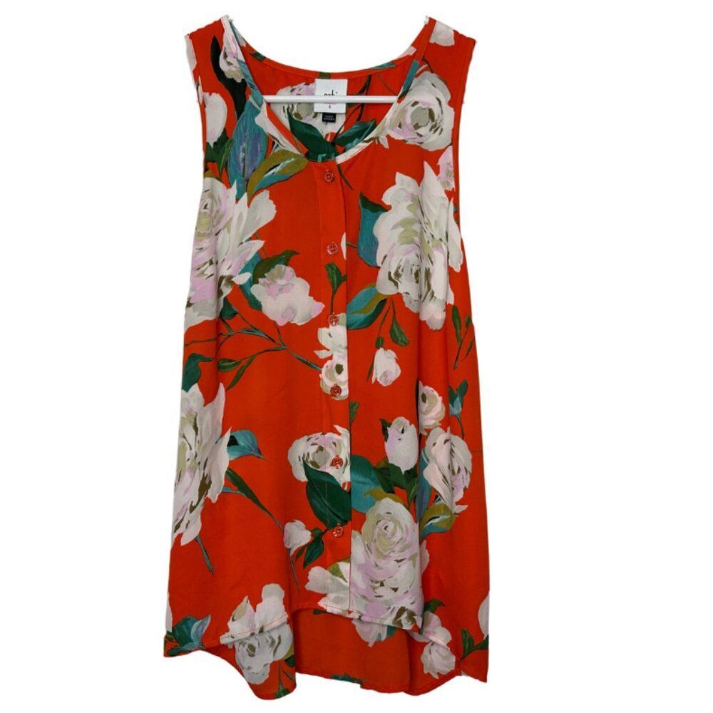 CAbi Manet Floral Tank Top | Women Small | Buttondown Racerback